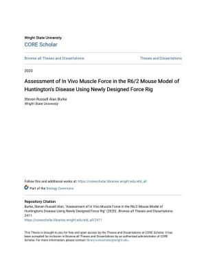 Assessment of in Vivo Muscle Force in the R6/2 Mouse Model of Huntington's Disease Using Newly Designed Force Rig