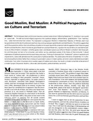 Good Muslim, Bad Muslim: a Political Perspective on Culture and Terrorism