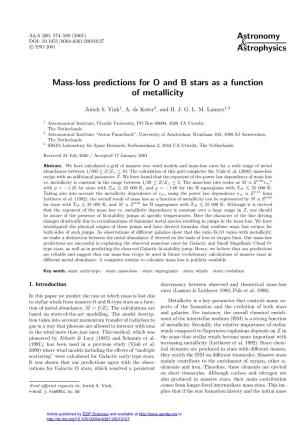 Mass-Loss Predictions for O and B Stars As a Function of Metallicity