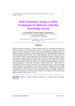 Multi Parameter Design in AIML Framework for Balinese Calendar Knowledge Access