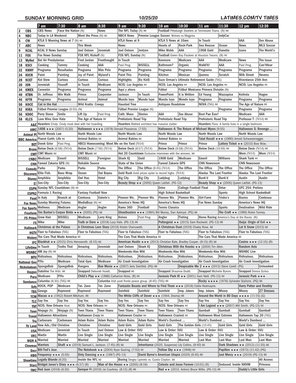 Sunday Morning Grid 10/25/20 Latimes.Com/Tv Times