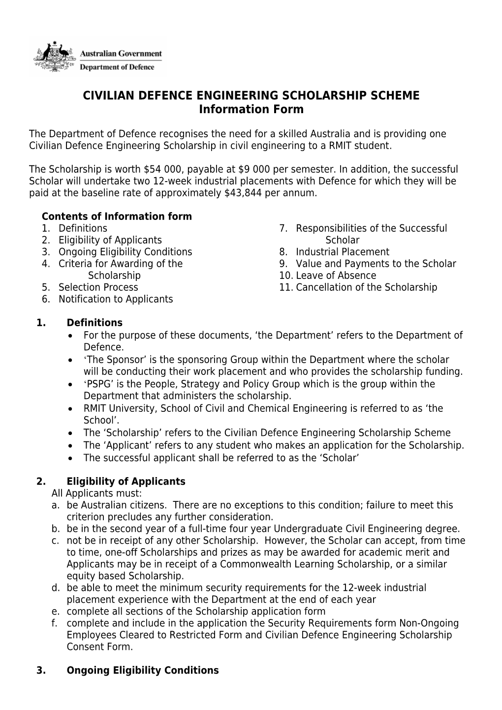 Civilian Defence Engineering Scholarship Scheme (Cdess)