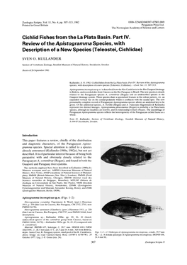 Cichlid Fishes from the La Plata Basin. Part IV