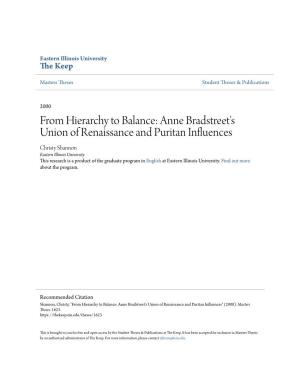 From Hierarchy to Balance: Anne Bradstreet's Union of Renaissance and Puritan Influences