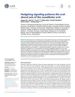 Hedgehog Signaling Patterns the Oral- Aboral Axis of the Mandibular Arch