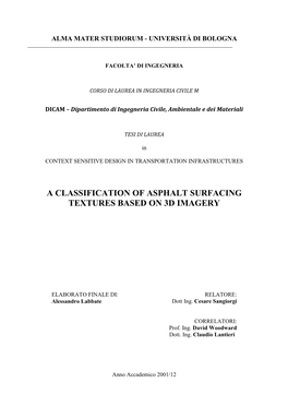 A Classification of Asphalt Surfacing Textures Based on 3D Imagery