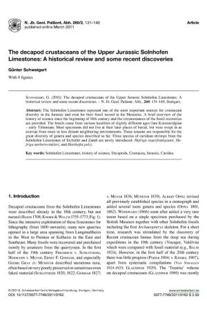 The Decapod Crustaceans of the Upper Jurassic Solnhofen Limestones: a Historical Review and Some Recent Discoveries
