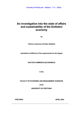 An Investigation Into the State of Affairs and Sustainability of the Emfuleni Economy