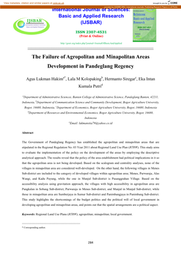 The Failure of Agropolitan and Minapolitan Areas Development in Pandeglang Regency