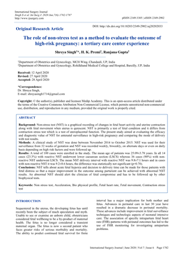 The Role of Non-Stress Test As a Method to Evaluate the Outcome of High-Risk Pregnancy: a Tertiary Care Center Experience