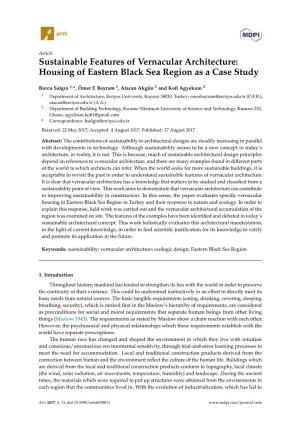 Sustainable Features of Vernacular Architecture: Housing of Eastern Black Sea Region As a Case Study