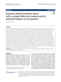 Genome-Edited Camelina Sativa with a Unique Fatty Acid Content and Its