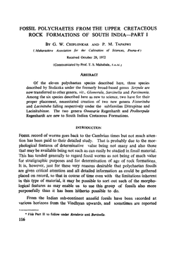 FOSSIL POLYCHAETES from the UPPER CRETACEOUS ROCK FORMATIONS of SOUTH INDIA--PART T