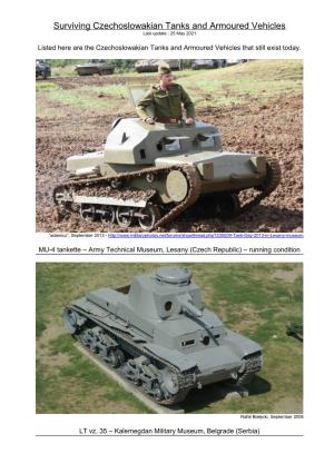 Surviving Czechoslowakian Tanks and Armoured Vehicles Last Update : 25 May 2021