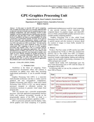 GPU-Graphics Processing Unit Ramani Shrusti K., Desai Vaishali J., Karia Kruti K