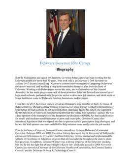 Delaware Governor John Carney Biography