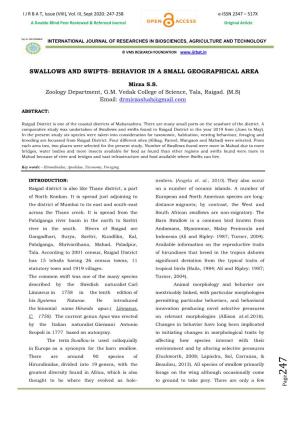 Swallows and Swifts- Behavior in a Small Geographical Area