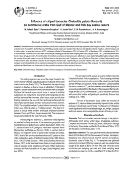 Influence of Ciriped Barnacles Chelonibia Patula (Ranzani) on Commercial Crabs from Gulf of Mannar and Palk Bay Coastal Waters M