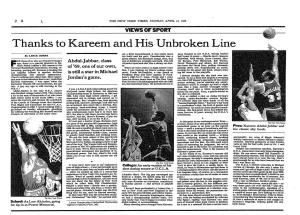 Thanks to Kareem and His Unbroken Line ««E "^