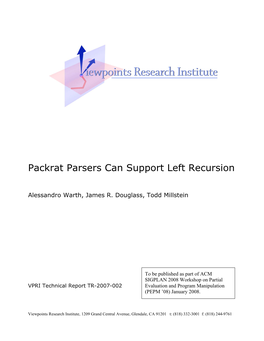 Packrat Parsers Can Support Left Recursion