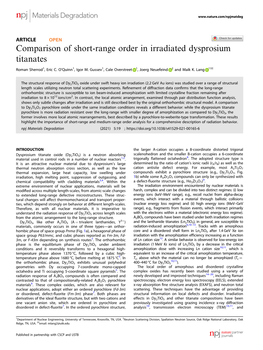 Comparison of Short-Range Order in Irradiated Dysprosium Titanates ✉ Roman Sherrod1, Eric C