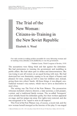 Citizens-In-Training in the New Soviet Republic’ Gender & History, Vol.13 No.3 November 2001, Pp