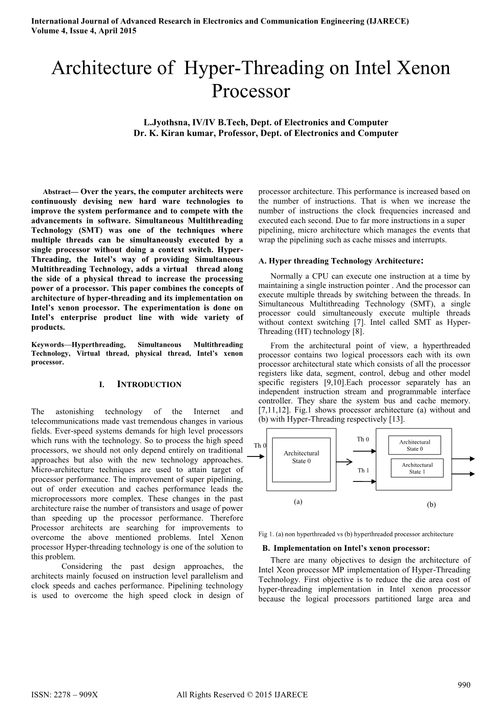 Architecture of Hyper-Threading on Intel Xenon Processor