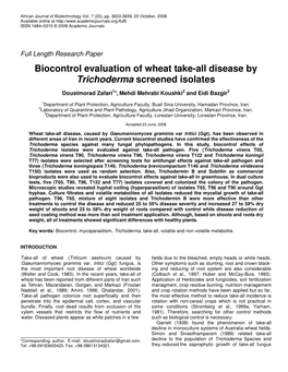 Biocontrol Evaluation of Wheat Take-All Disease by Trichoderma Screened Isolates