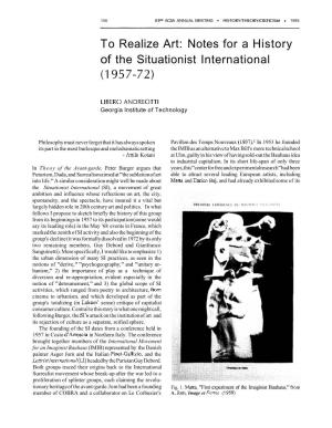 To Realize Art: Notes for a History of the Situationist International