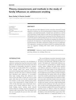 Theory, Measurement, and Methods in the Study of Family Inﬂuences on Adolescent Smoking