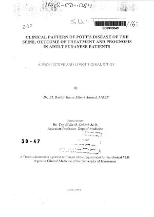 Clinical Pattern of Pott's Disease of the Spine, Outcome of Treatment and Prognosis in Adult Sudanese Patients