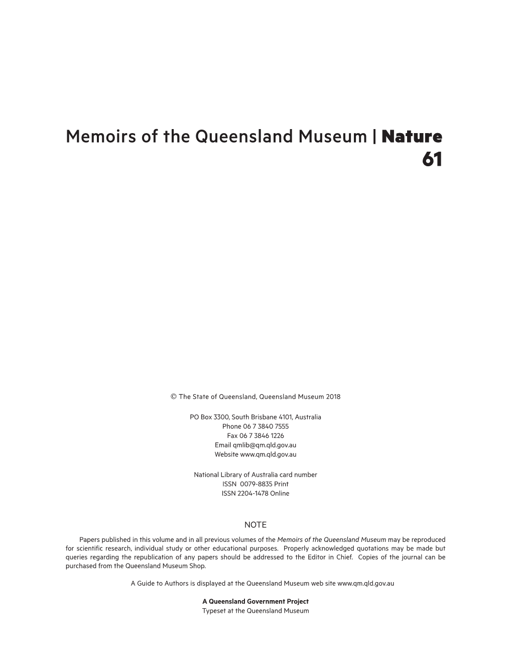 Memoirs of the Queensland Museum | Nature 61