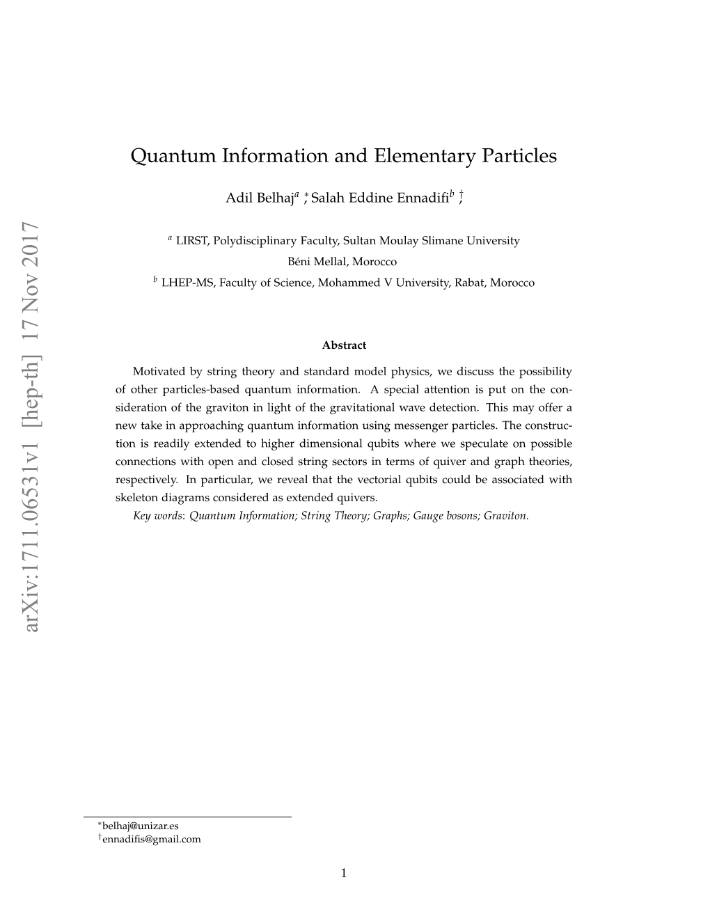 Quantum Information and Elementary Particles