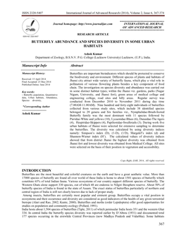 Butterfly Abundance and Species Diversity in Some Urban Habitats