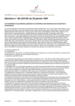 Conseil Constitutionnel a Été Saisi, Le 24 Décembre 1986, Par MM