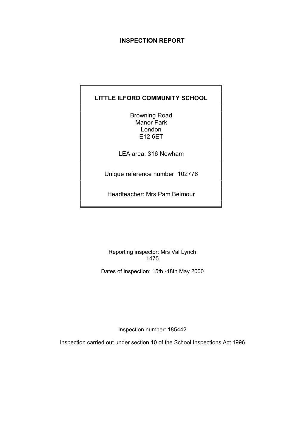 Inspection Report Little Ilford Community School