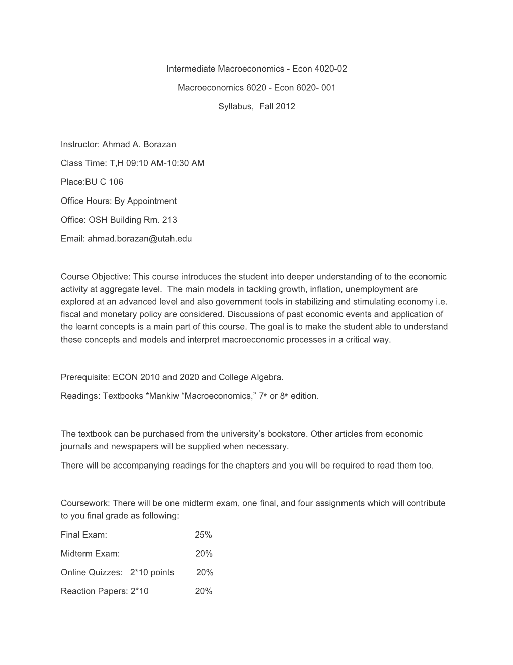 Intermediate Macroeconomics - Econ 4020-02