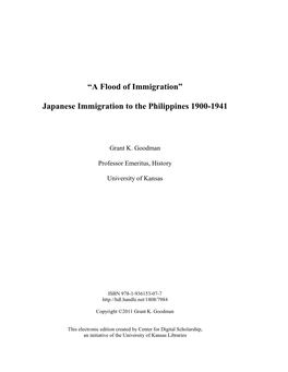 Japanese Immigration to the Philippines 1900-1941