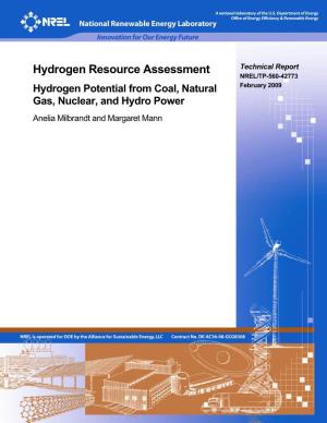 Hydrogen Potential from Coal, Natural Gas, Nuclear, and Hydro Power (Tonnes/Year)