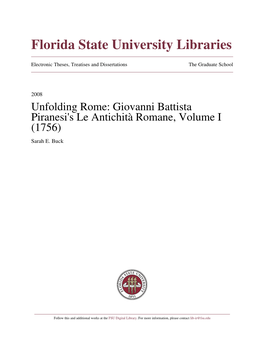 Unfolding Rome: Giovanni Battista Piranesiâ•Žs Le Antichitã€ Romane