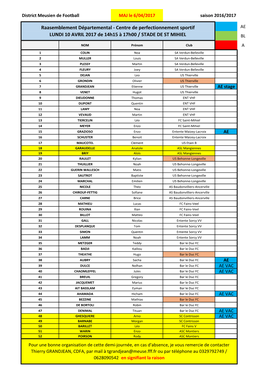 Détections U12-U13 MAJ Le 13-03-17