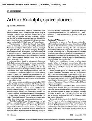 {In Memoriam}: Arthur Rudolph, Space Pioneer