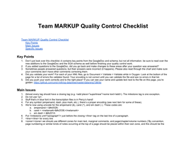 Team MARKUP Quality Control Checklist