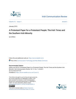 A Protestant Paper for a Protestant People: the Irish Times and the Southern Irish Minority