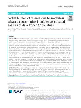 Global Burden of Disease Due to Smokeless Tobacco Consumption In