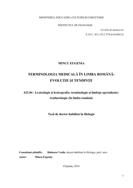 Terminologia Medicală În Limba Română: Evoluţie Şi Tendinţe