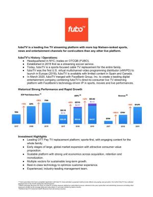Fubotv Is a Leading Live TV Streaming Platform with More Top Nielsen-Ranked Sports, News and Entertainment Channels for Cord-Cutters Than Any Other Live Platform