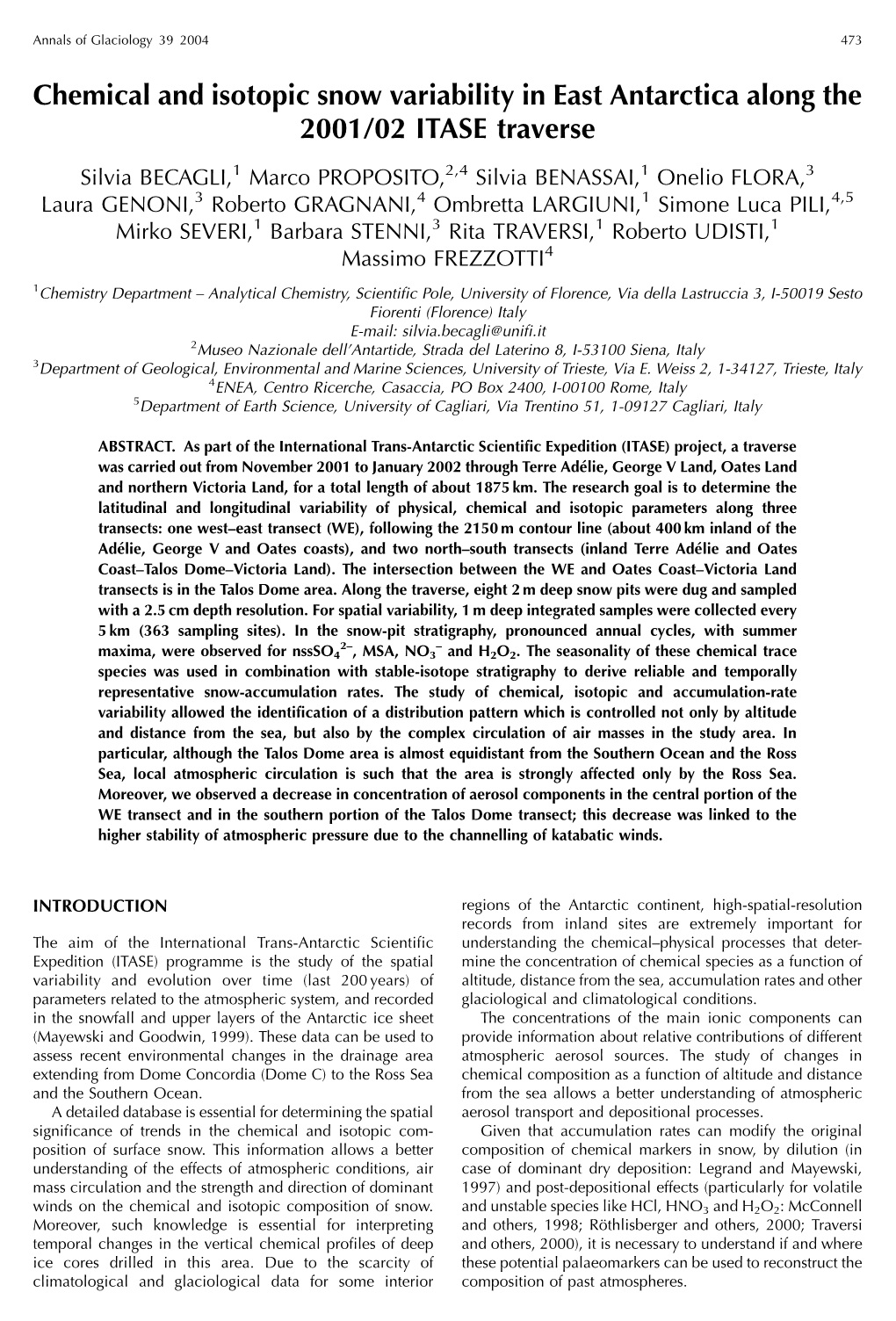 Chemical and Isotopic Snow Variability in East Antarctica Along the 2001/02 ITASE Traverse