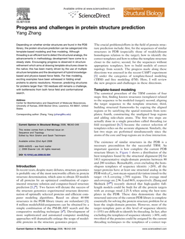 Progress and Challenges in Protein Structure Prediction Yang Zhang