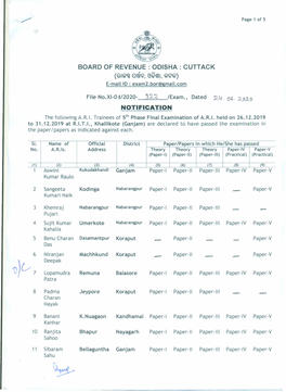 Board of Revenue: Odisha :Cuttack Notification